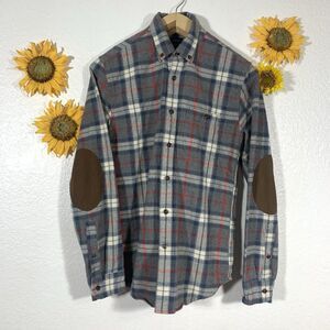 J Crew Mercantile Flex Plaid Patched Reinforced Elbow Flannel Size Small Men’s